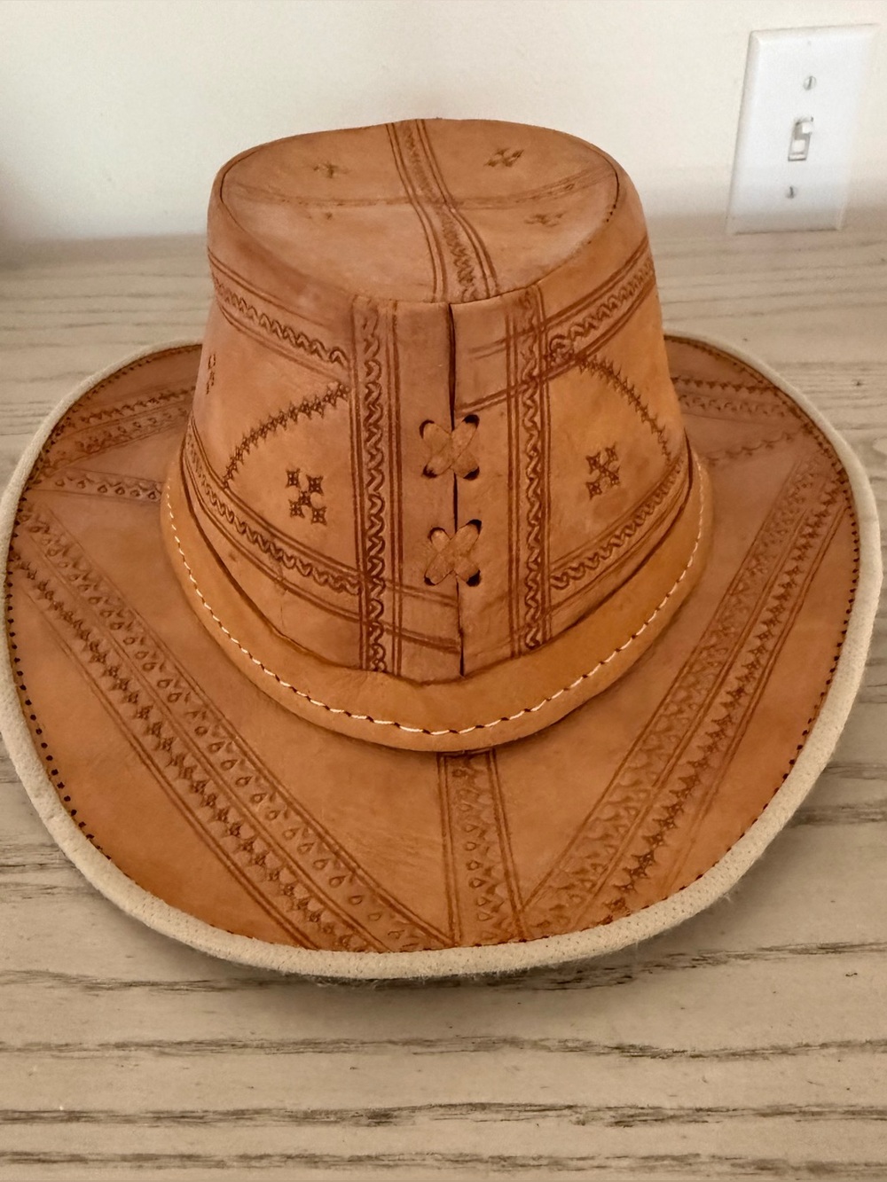 Vintage 1970s Thick Leather Handmade Hat